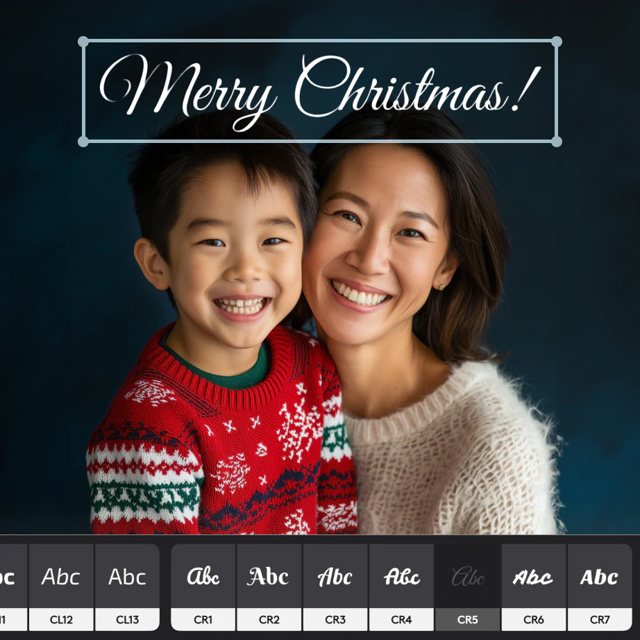 Add text to Christmas cards with Photoleap’s font library