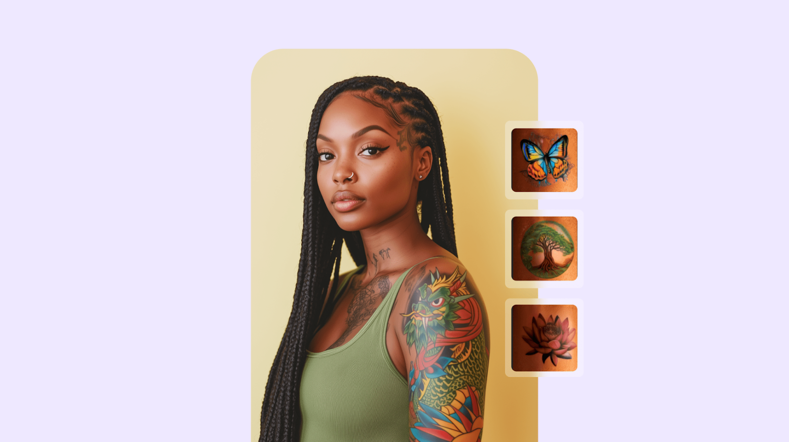 Woman with an anime forearm tattoo designed using Photoleap