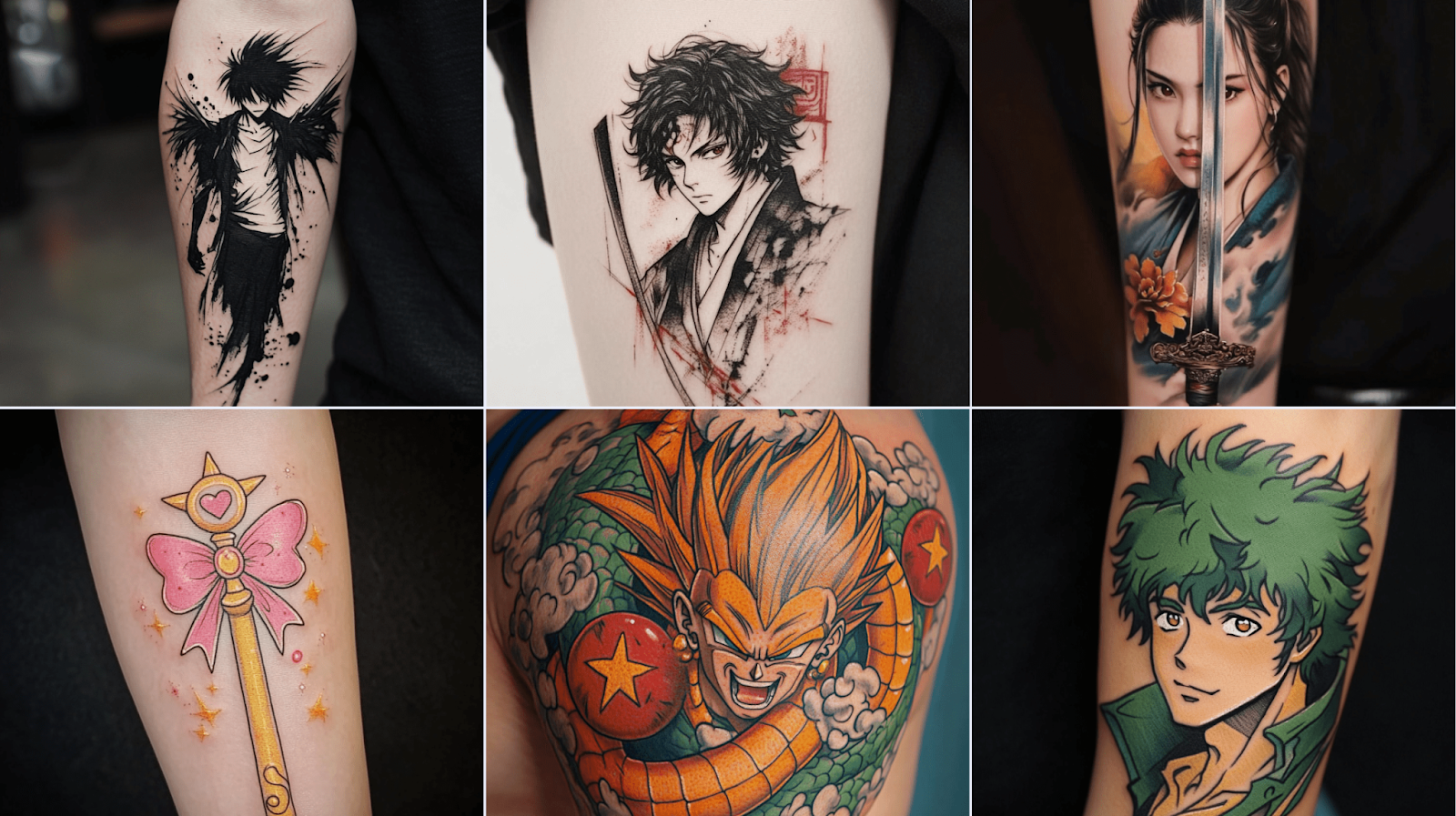 Anime tattoo ideas generated with Photoleap